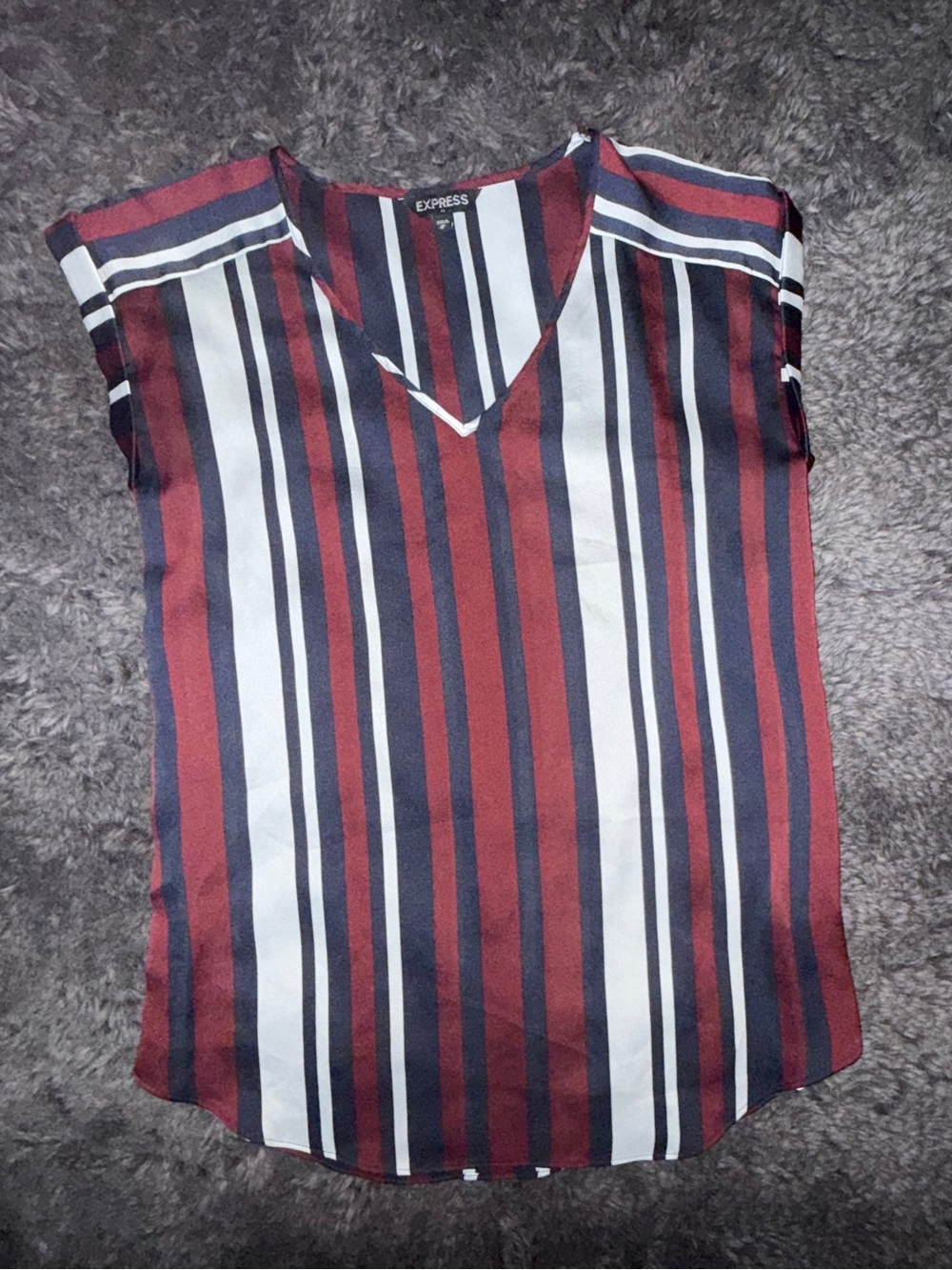 Express Vertical Stripe Short-Sleeve Shirt - Burgundy/Navy/White